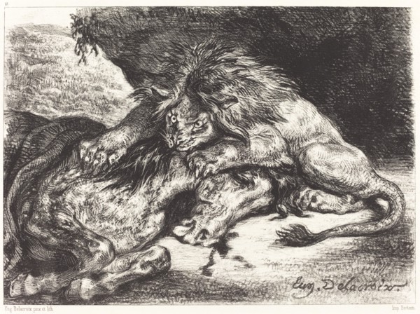 Lion Devorant un Cheval (Lion Devouring a Horse), 1844.