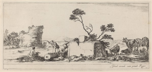 Campagna Scene with Artist Sketching, in or before 1647.