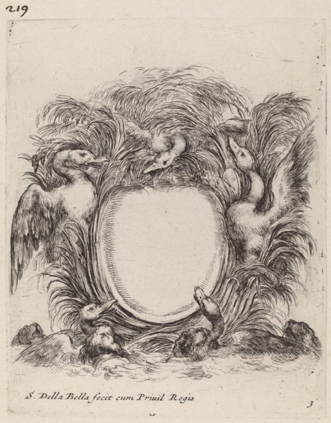 Cartouche with Ducks and Dogs, 1647.