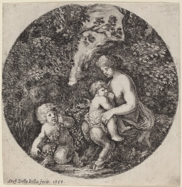 Female Satyr Nursing a Child in a Wooded Landscape, 1656.