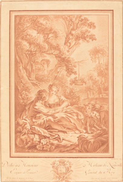 Two Lovers Seated at the Foot of a Large Tree, Surprised by Two Girls.
