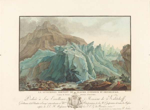 La Lutschinen sortant du Glacier inférieur du Grindelwald, 1785. [The Lütschine flowing from the lower Grindelwald glacier, Switzerland].