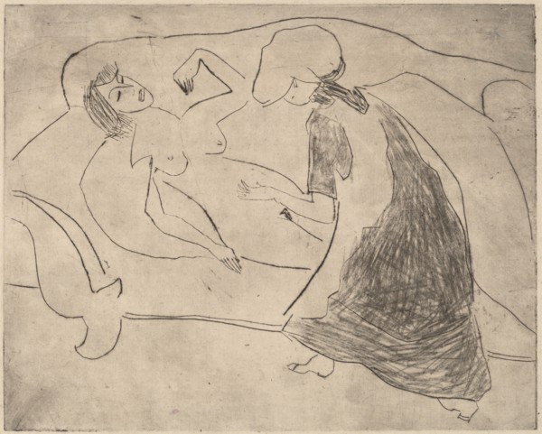 Girl, with Another Rubbing Her Belly, 1910.
