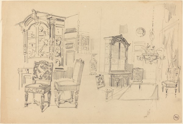 Two Studies of an Interior with Furniture.