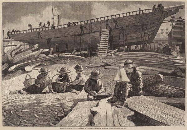 Ship-Building, Gloucester Harbor, published 1873.