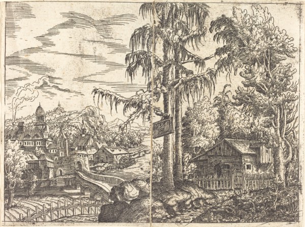 Landscape with View of a Farmer's Cottage and a Town near a River, 1551.