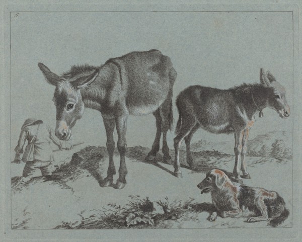 Donkey with her Foal, a Dog, and a Peasant Man, 1762/1763.