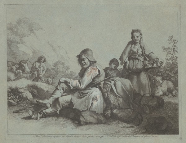 Seated Shepherd and a Peasant Woman with a Basket, 1759/1782.