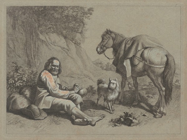 Seated Old Man about to Drink from a Gourd, c. 1763.