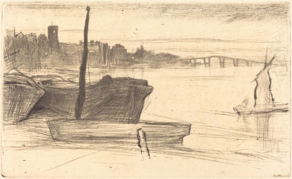 Chelsea Bridge and Church, c. 1870/1871.