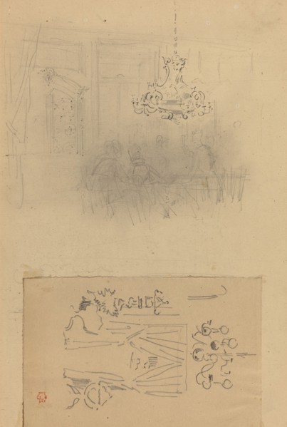 A Gathering in an Interior; A Curtained Doorway.