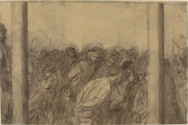 Crowd of People Seen between Two Columns [verso].