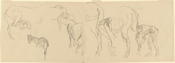 Studies for "Shoeing Calvary Horses at the Front" [recto], 1918.