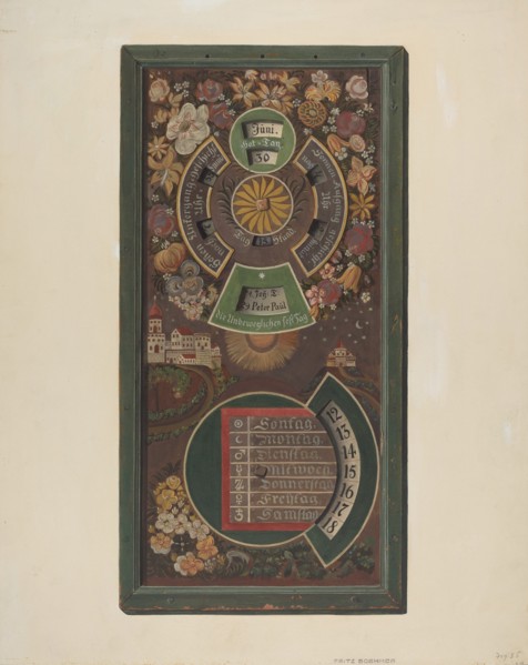 Zoar Calendar, c. 1937.