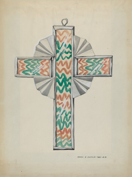Tin and Painted Glass Cross, c. 1937.