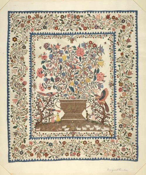 Applique and Embroidered Coverlet, 1935/1942.