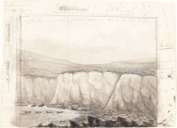 Sketch of Boats near a Cliff, mid 19th century.