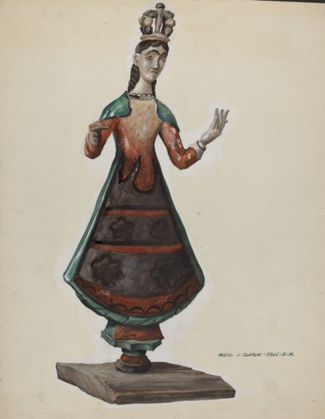Large Painted Wooden Saint-Virgin Mary, c. 1937.