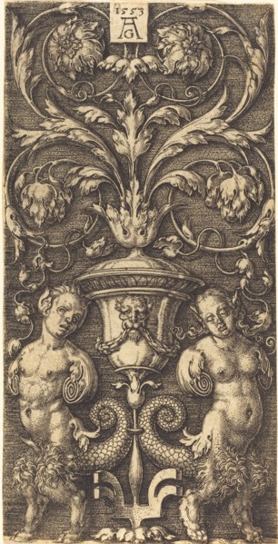 Ornament with Vase and Two Female Figures, 1553.