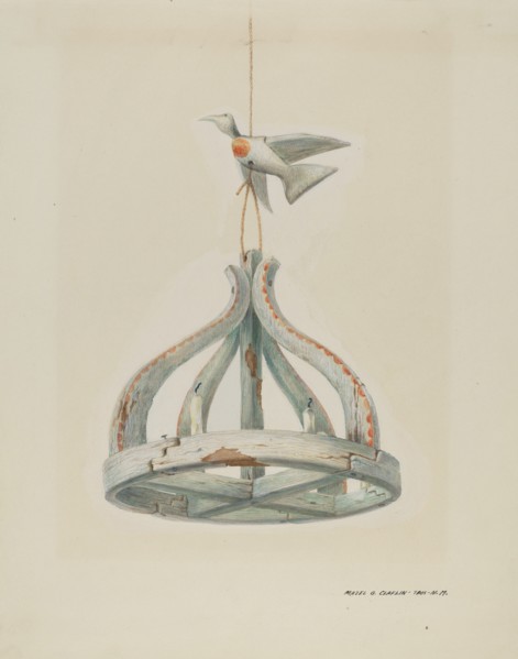 One painted, Wooden Candelabrum, with Dove, c. 1937.