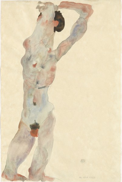 Male nude, 1912. Found in the collection of Vienna Museum.