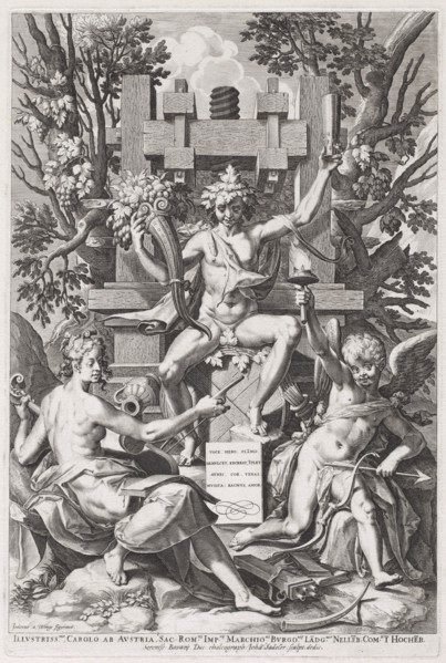 Bacchus Seated on a Barrel between Amor and Music, c. 1590.