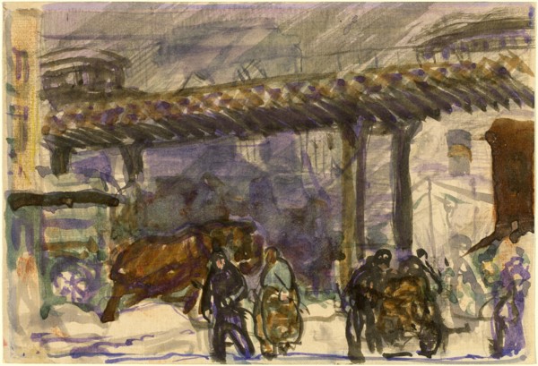 A Winter Day - Under the Elevated near Brooklyn Bridge, c. 1907.