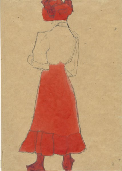 Woman with red skirt, c. 1909. Found in the collection of Vienna Museum.