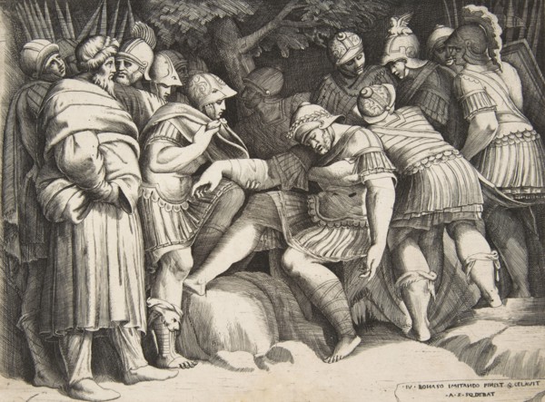 The wounded soldier Scipio in the centre surrounded by figures, 1531-76.