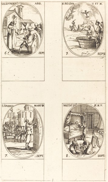 St. Eleutherius, Abbot; St. Regina; St. John; The Nativity of the Virgin.