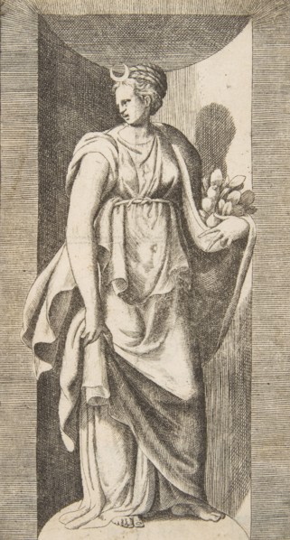 Diana holding fruit in her left hand standing within a niche, ca. 1531-76.