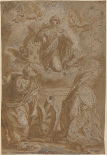 Saint Barbara in Glory with Saints Nicholas and Jerome, second half 16th century.