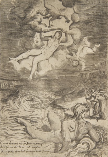 Venus tumbling with putti in the clouds, from 'The Loves of the Gods', ca. 1531-76.