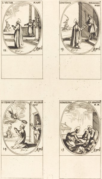 St. Victor; St. Justinus; Sts. Tiburtius and Valerianus; Sts. Basilissa and Anastasia.