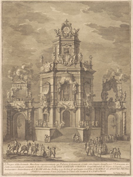 The Seconda Macchina for the Chinea of 1776: A Palace with a Loggia for the Lottery Draw, 1776. Creator: Giuseppe Vasi.