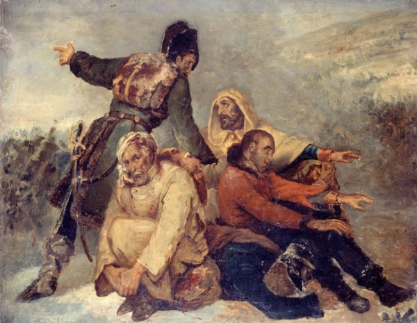Quatre soldats de l'armée en déroute, c. 1826. Creator: Scheffer, Ary (1795-1858).