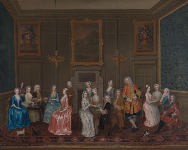 Tea Party at Lord Harrington's House, St. James's, 1730. Creator: Philips, Charles (c. 1703-1747).