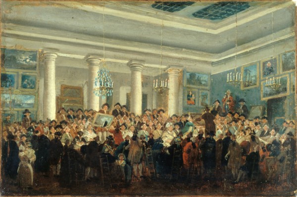 Vente publique de tableaux (Public sale of paintings), c. 1785. Creator: Demachy, Pierre-Antoine (1723-1807).