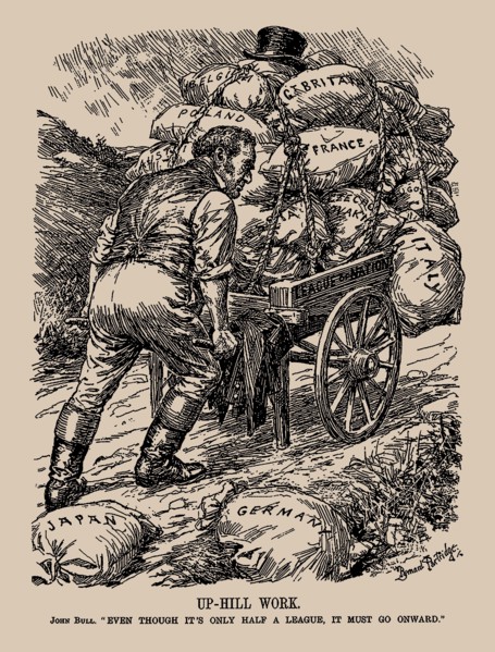 Up-Hill Work. John Bull. "Even though it's only half a league, it must go onward", 1935. Creator: Partridge, Sir Bernard (1861-1945).