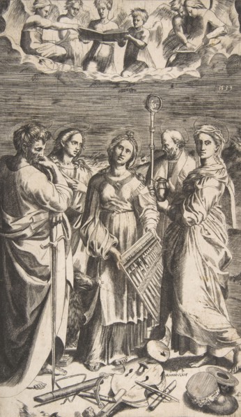 Saint Cecilia standing in the centre accompanied by Saint Paul, the Magdalene, Saint John ..., 1531. Creator: Giulio Bonasone.