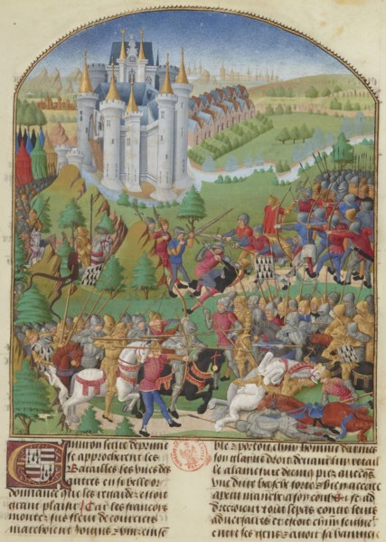 The Battle of Auray on 29 September 1364 (Miniature from Compillation..., c. 1480. Creator: Anonymous.