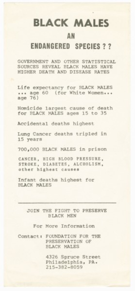 Flyer for June 24, 1978 conference "African American Males Endangered Species", 1978. Creator: Unknown.