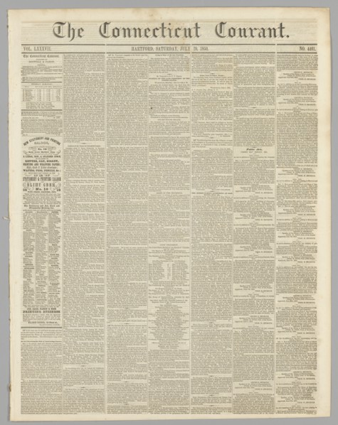 The Connecticut Courant, Vol. LXXXVII, No. 4461, July 20, 1850. Creator: Unknown.