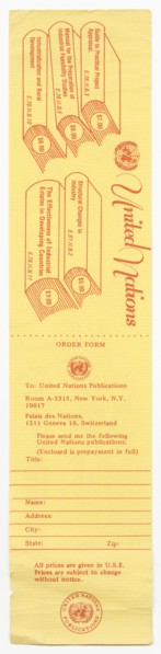 Order forms for United Nations Publications, late 20th century. Creator: Unknown.