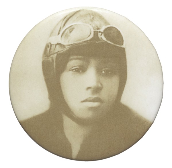 Pinback button featuring a portrait of Bessie Coleman, mid to late 20th century. Creator: Unknown.