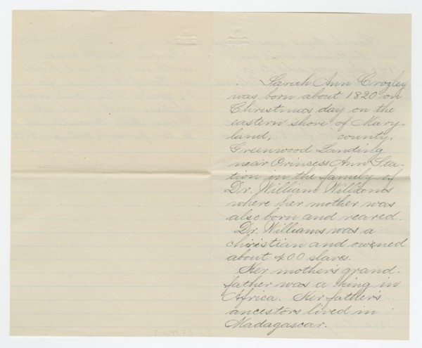 Biography of Sarah Ann Blunt Crozley, January 1885. Creator: Unknown.