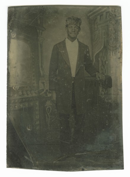 Tintype portrait of a man wearing a fur hat, late 19th century. Creator: Unknown.