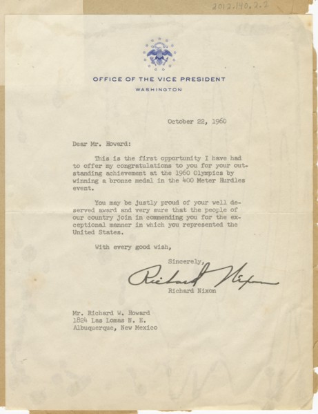 Letter to Richard Howard from Vice Pres. Richard Nixon, October 22, 1960, October 22, 1960. Creator: Richard Nixon.