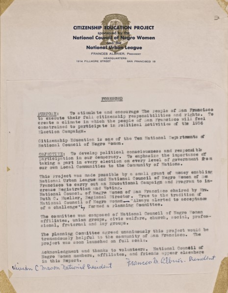 Document stating the purpose and objectives of the Citizenship Education Project, 1956-1957. Creator: Unknown.