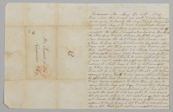 Letter to Samuel Fox from Giles Saunders regarding the slave trade, May 18, 1849. Creator: Giles Saunders.